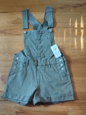 NOBO Olive Green Denim Shortalls with Front Bib Pocket